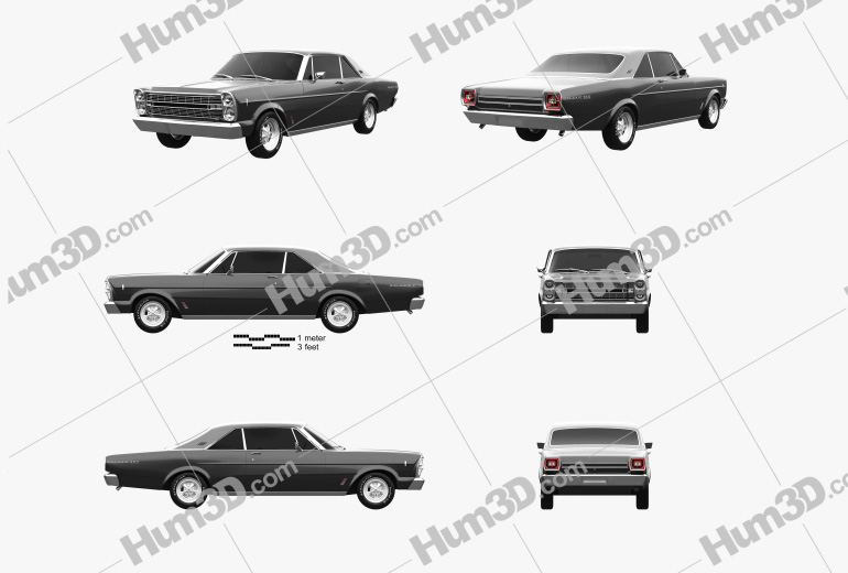 Ford Galaxie 500 coupe 1966 Blueprint Template