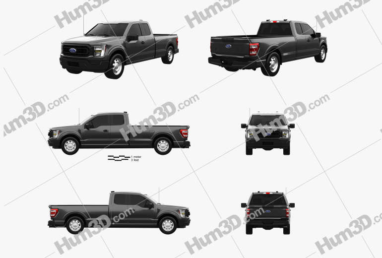 Ford F-150 Super Cab 8 ft Bed XL 2022 Blueprint Template
