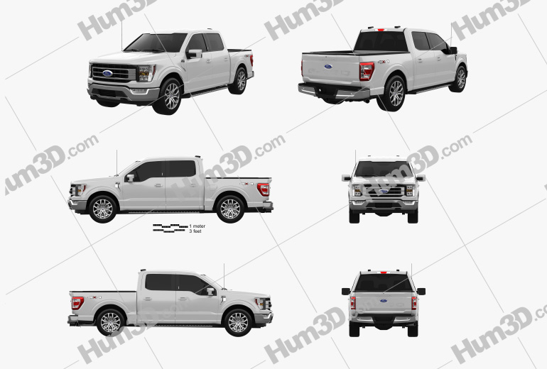 Ford F-150 Super Crew Cab 5.5 ft Bed Lariat 2022 Blueprint Template