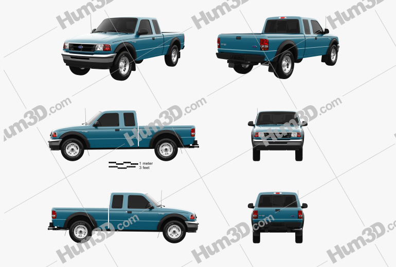 Ford Ranger Extended Cab 1994 Blueprint Template
