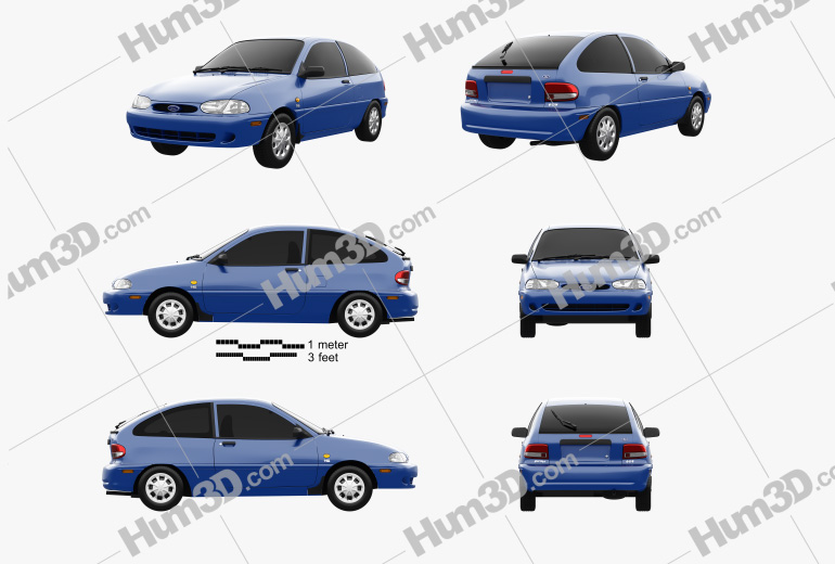 Ford Festiva Trio 3-door hatchback 1998 Blueprint Template