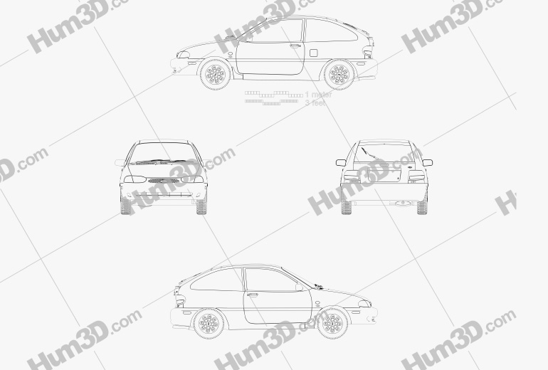 Ford Festiva Trio 3 puertas hatchback 1998 Blueprint