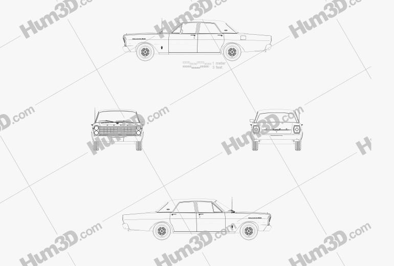 Ford Galaxie 500 4-Türer sedan 1965 Blueprint