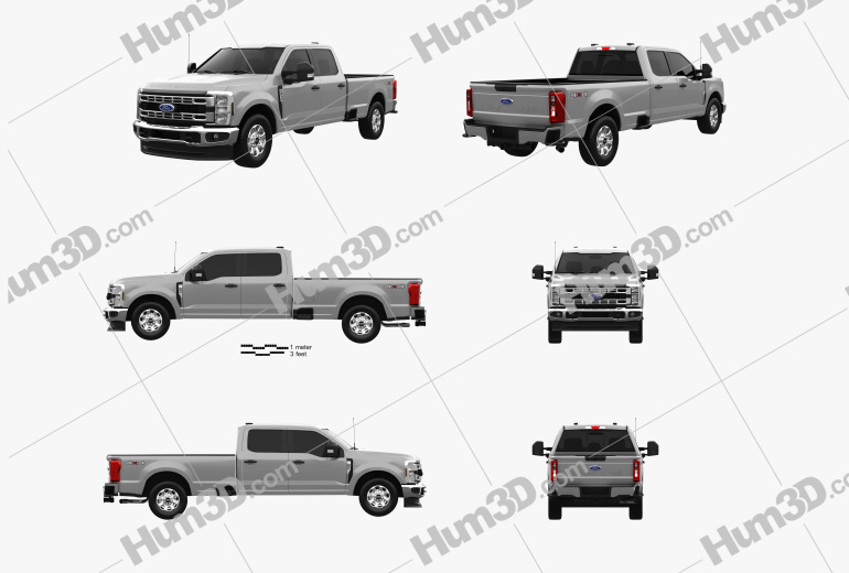 Ford F-250 Super Duty Crew Cab Long Bed XLT 2023 Blueprint Template