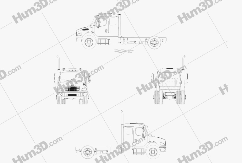 Freightliner M2 Extended Cab Chassis Truck 2017 Blueprint
