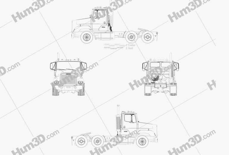 Freightliner FLC112 Camion Trattore 3 assi 1993 Blueprint