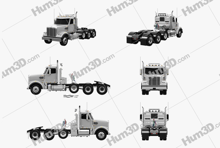 Freightliner 122SD SF Day Cab Tractor Truck 4-axle 2018 Blueprint Template