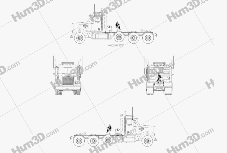 Freightliner 122SD SF Day Cab Camión Tractor 4 ejes 2018 Blueprint
