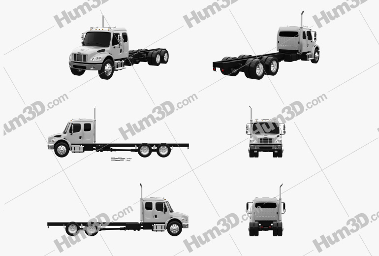 Freightliner M2 Extended Cab Chassis Truck 3-axle 2020 Blueprint Template