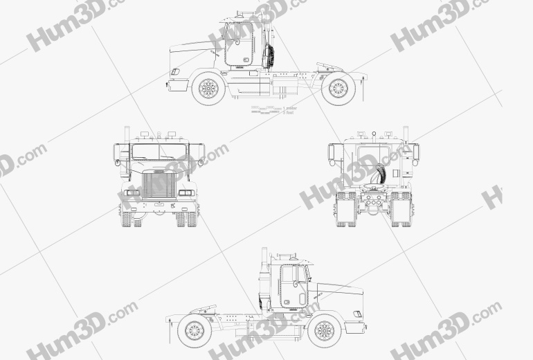 Freightliner FLD 112 Day Cab Tractor Truck 2010 Blueprint