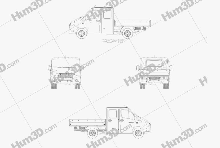 GAZ Gazelle Next Cabine Double Camion Plateau 2017 Blueprint