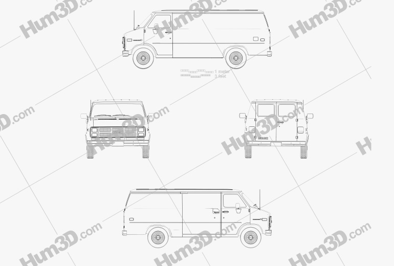 GMC Vandura Panel Van 1992 테크니컬 드로잉
