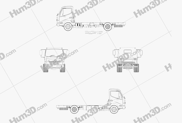 Hino 300-616 섀시 트럭 2011 테크니컬 드로잉