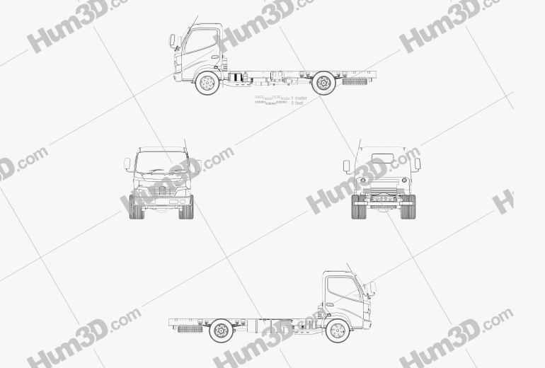 Hino 300-616 섀시 트럭 2007 테크니컬 드로잉