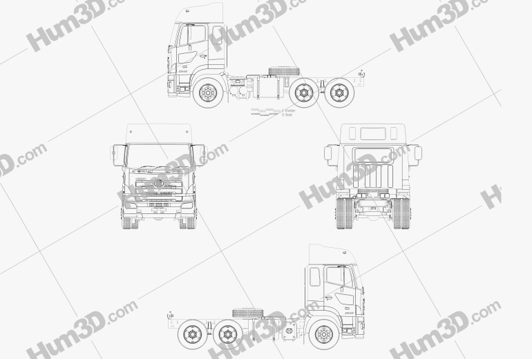 Hino 700 (2845) Camión Tractor 2009 Blueprint