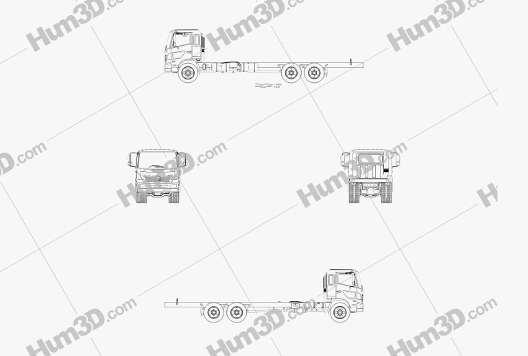 Hino 500 FC LWB Chassis Truck 2022 Blueprint