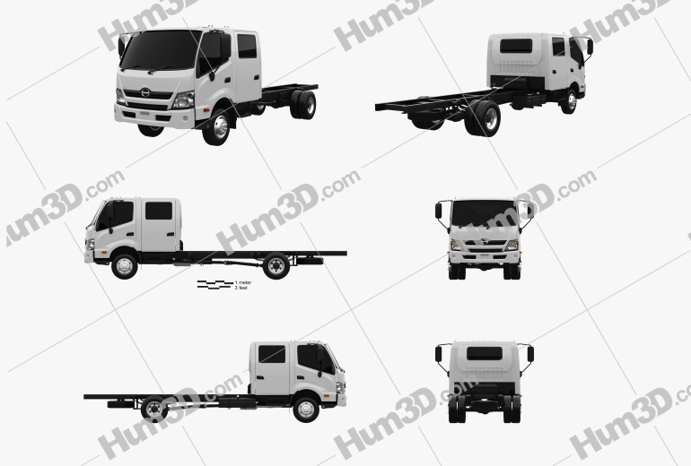 Hino 300 Crew Cab Chassis Truck 2019 Blueprint Template