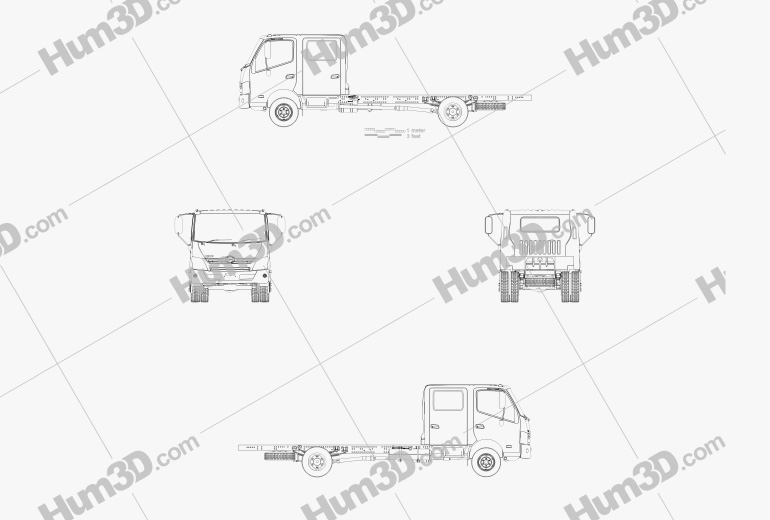 Hino 300 Crew Cab 底盘驾驶室卡车 2019 蓝图