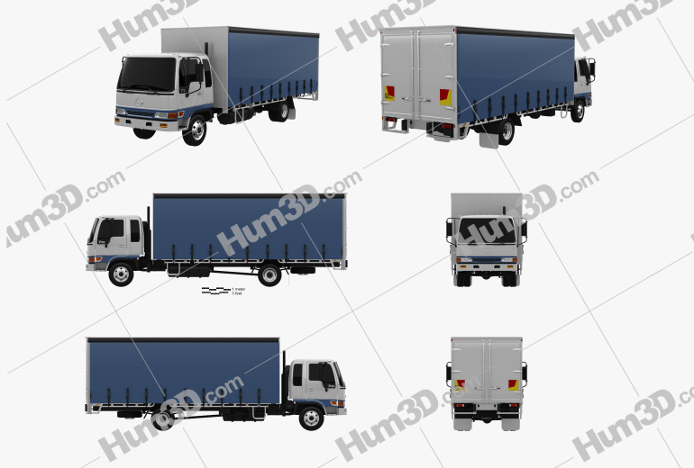 Hino FD 10 Pallet Curtainsider Truck 2020 Blueprint Template