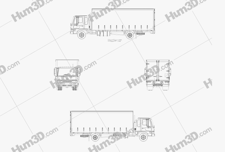 Hino FD 10 Pallet Curtainsider Truck 2020 ブループリント