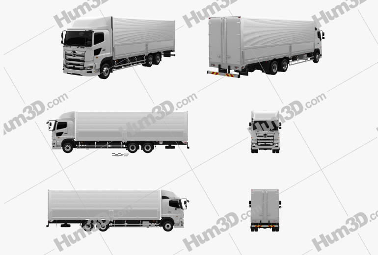 Hino 700 Profia Box Truck 3-axle 2020 Blueprint Template