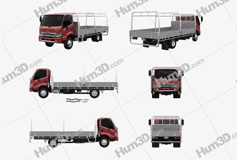 Hino 300 Flatbed Truck 2022 Blueprint Template