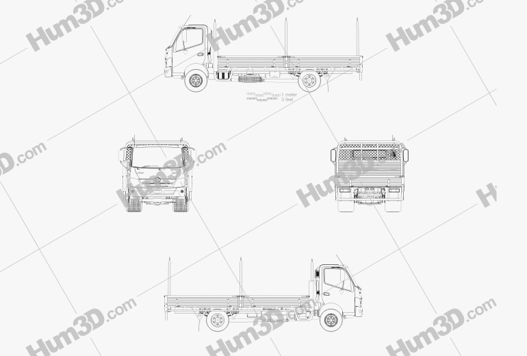 Hino 300 Flatbed Truck 2022 Blueprint