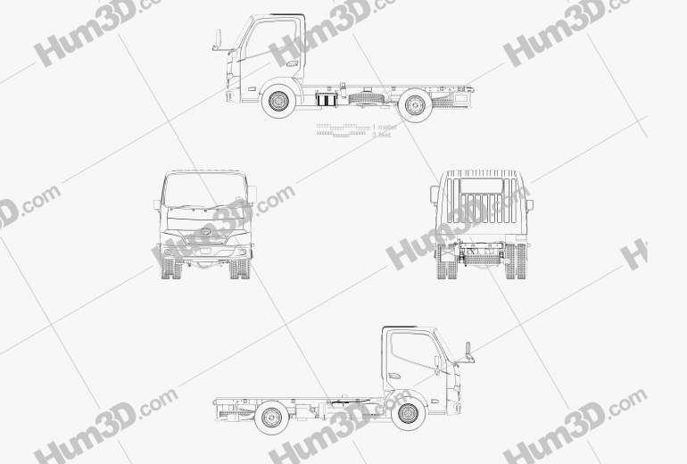 Hino Dutro Single Cab Вантажівка шасі 2022 Креслення