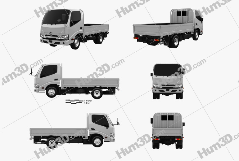 Hino Dutro Single Cab Flatbed Truck 2022 Blueprint Template