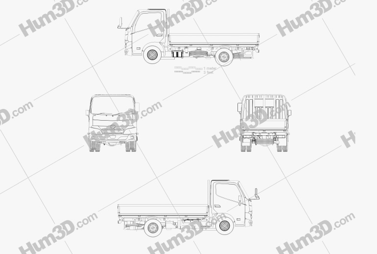 Hino Dutro Single Cab Flatbed Truck 2022 Blueprint