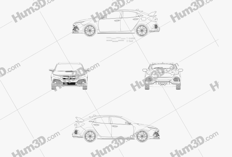 Honda Civic Type R Prototype 5-door hatchback 2019 Blueprint