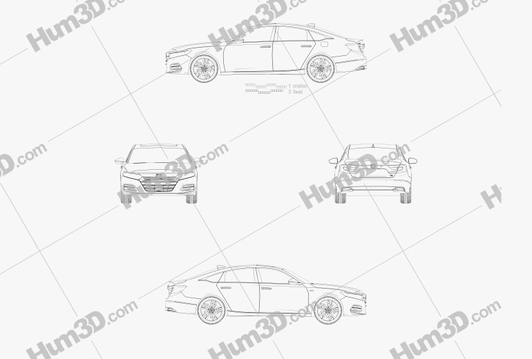Honda Accord Touring 混合動力 US-spec 轿车 2021 蓝图
