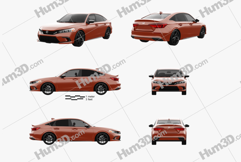 Honda Civic sedan Concept 2022 Blueprint Template
