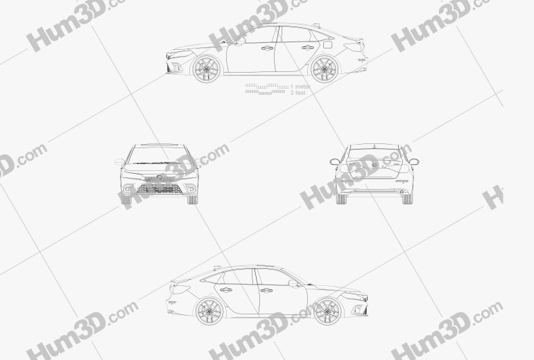 Honda Civic Sport US-spec Седан 2022 Креслення