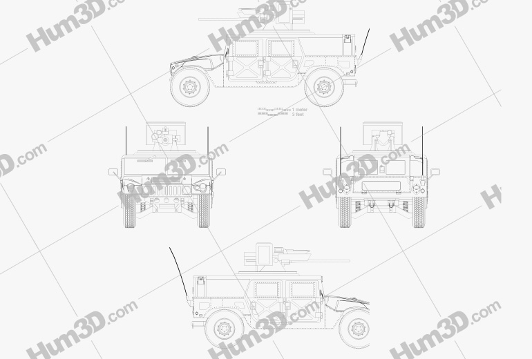 Hummer M242 Bushmaster 2011 Disegno Tecnico