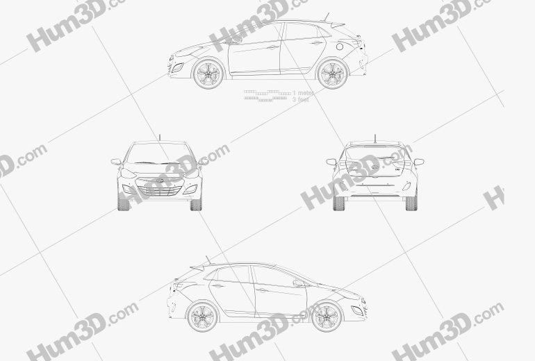 Hyundai i30 5도어 해치백 (EU) 2013 테크니컬 드로잉