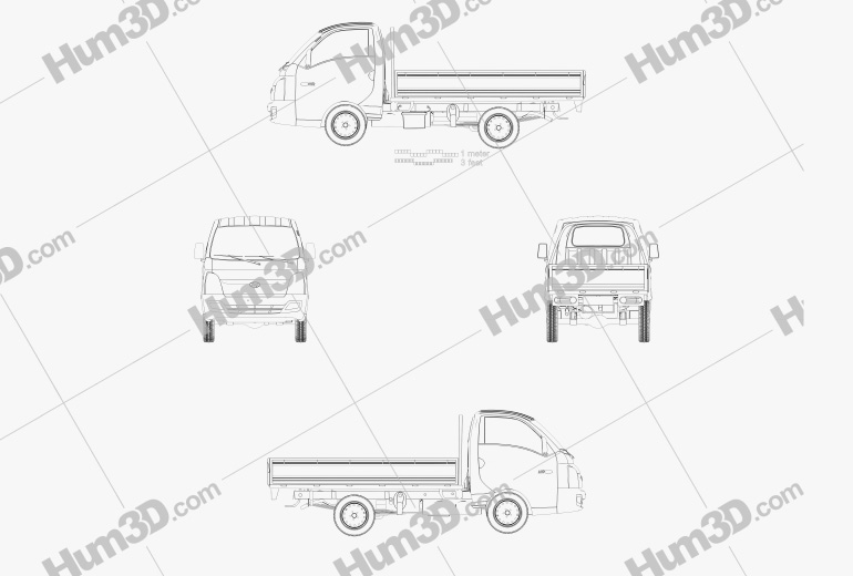 Hyundai HR (Porter) Flatbed Truck 2014 Blueprint