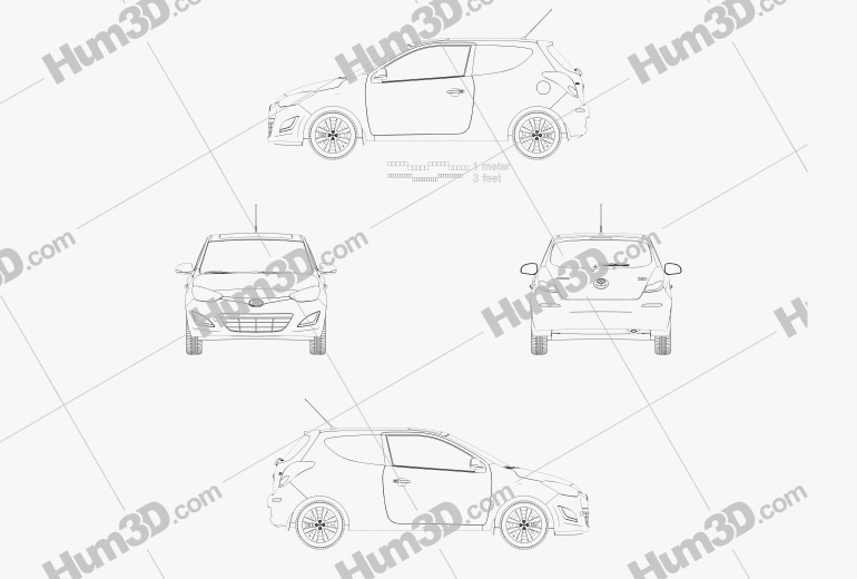 Hyundai i20 3 porte 2013 Disegno Tecnico
