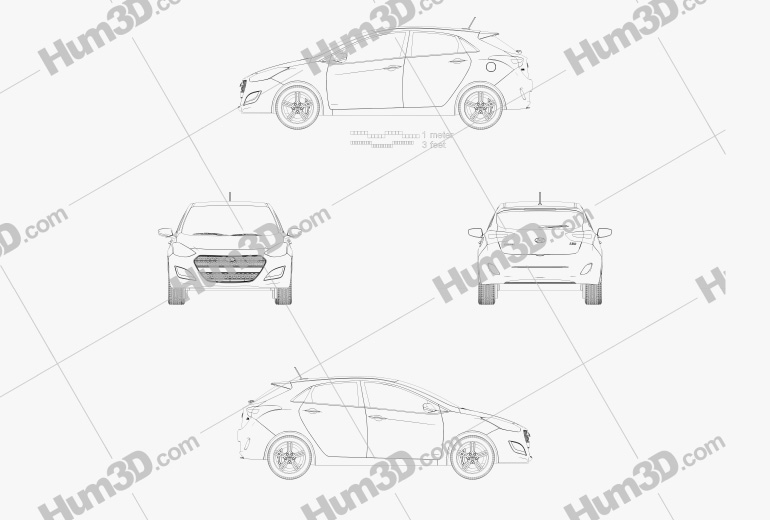 Hyundai i30 пятидверный 2018 Чертеж