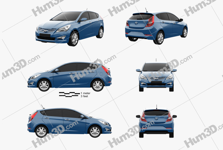 Hyundai Verna (Accent) 5-door hatchback 2018 Blueprint Template