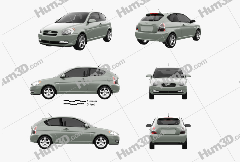 Hyundai Accent (MC) hatchback 3-door 2011 Blueprint Template