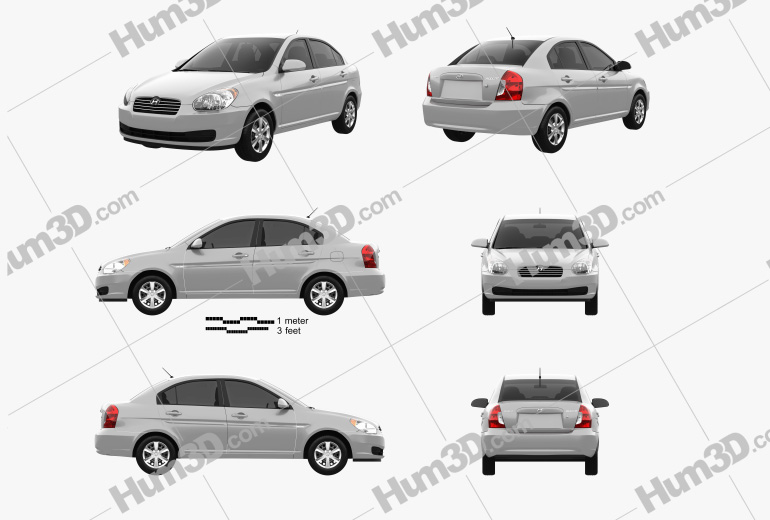 Hyundai Accent (MC) sedan 2011 Blueprint Template