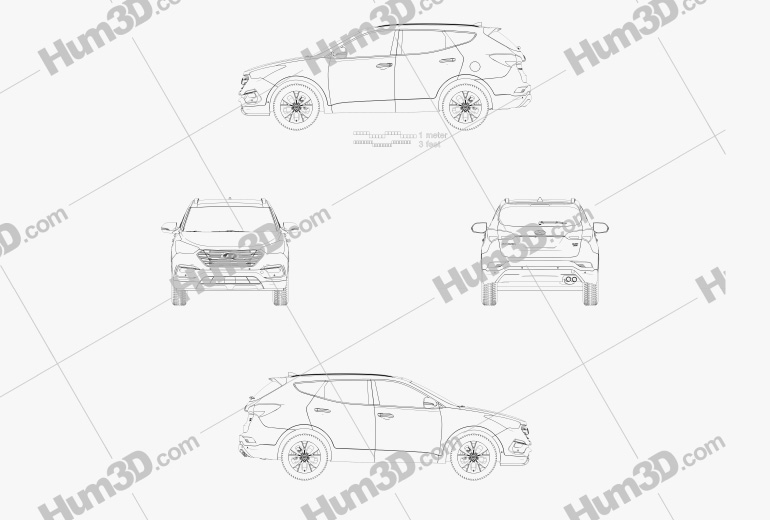 Hyundai Santa Fe (DM) KR-spec 2018 蓝图