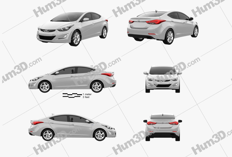 Hyundai Avante sedan 2020 Blueprint Template