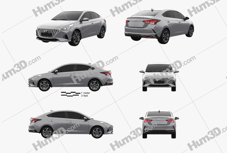 Hyundai Verna sedan 2022 Blueprint Template