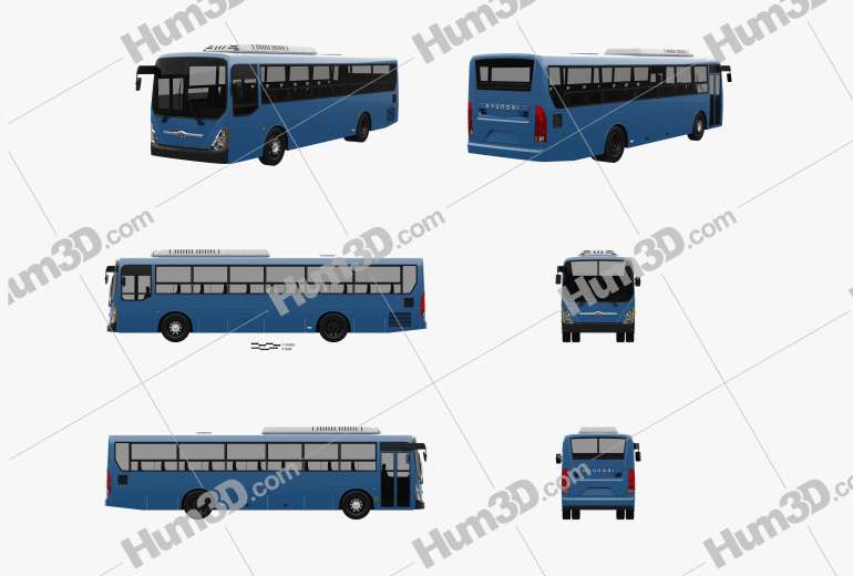Hyundai Super Aero City bus 2019 Blueprint Template