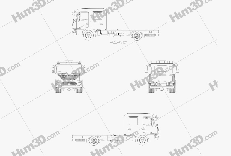 Hyundai Pavise Подвійна кабіна Вантажівка шасі 2022 Креслення