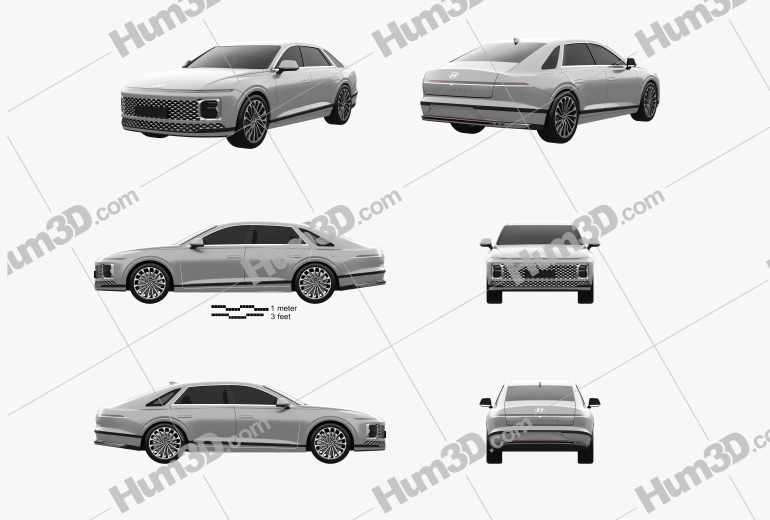 Hyundai Grandeur 2023 Blueprint Template - 3DModelsorg