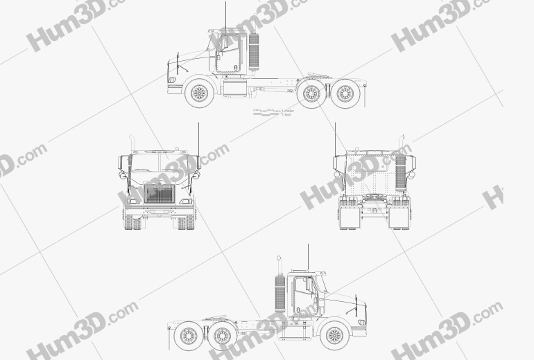 International 9200 Day Cab Camion Trattore 2009 Blueprint