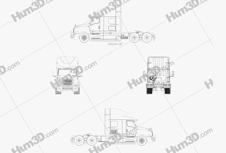 International LT 73 Hi-Rise Sleeper Cab Camion Tracteur 3 essieux 2022 Blueprint